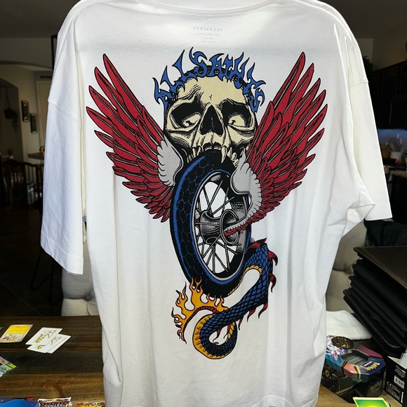 Mens Small Allsaints White Road Rash Short Sleeve Crew T-Shirt - White - Picture 2 of 5